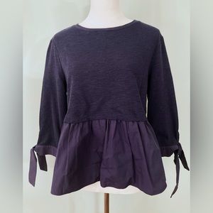 ENGLISH FACTORY Navy Mixed Media Peplum Sweatshirt with Tie Cuff